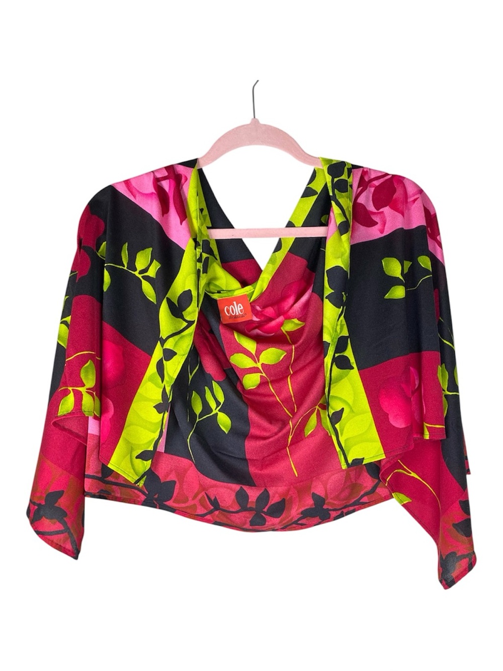 VINTAGE COLE OF CALIFORNIA Wrap Scarf Sarong Vibrant Fuchsia Chartreuse Floral
